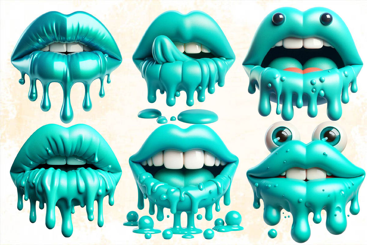 Turquoise Dripping Lips Bundle, an Illustration by SVGArt (Photo 4 of 8)