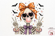 Halloween Skeleton PNG Coquette Bow, a Seasonal Illustration by SugarCloudStudioArt (Thumbnail 1 of 6)