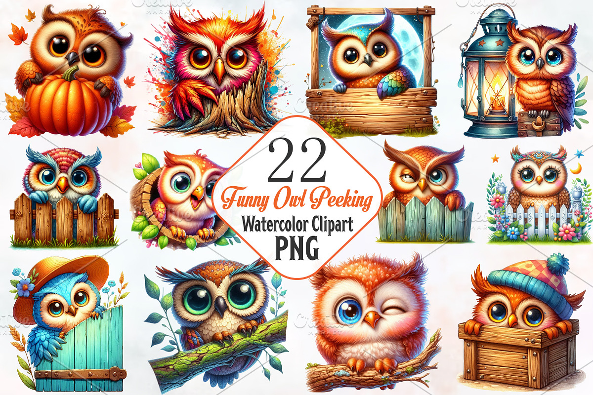 Funny Owl Peeking Clipart, an Animal Illustration by RobertsArt (Photo 1 of 7)