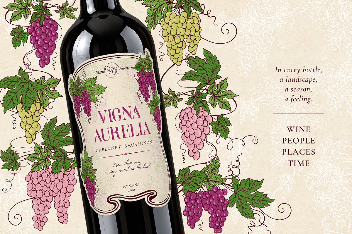 Vintage Grape Vector set Wine Labels, a Food Illustration by Neliakott ♥ (Photo 8 of 10)