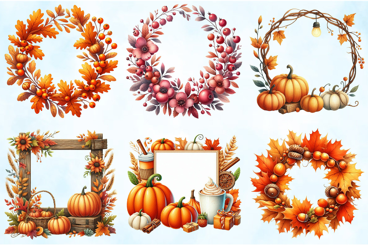 Autumn Frames Watercolor Clipart, an Illustration by Craft Nest (Photo 4 of 5)