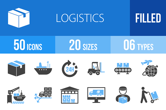 50 Logistics Blue Black Icons