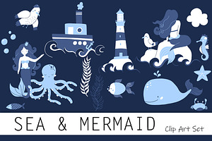 Sea & Mermaid Clip Art Set
