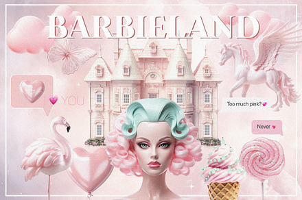 BARBIELAND pink graphic collage pack