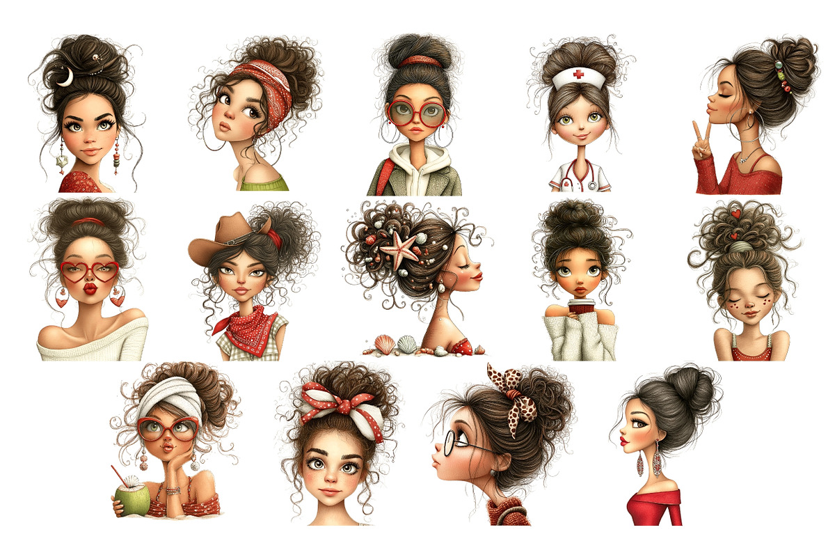Messy Bun Girls PNG Clipart, a Person Illustration by Nicolle's Colorful Art (Photo 7 of 7)