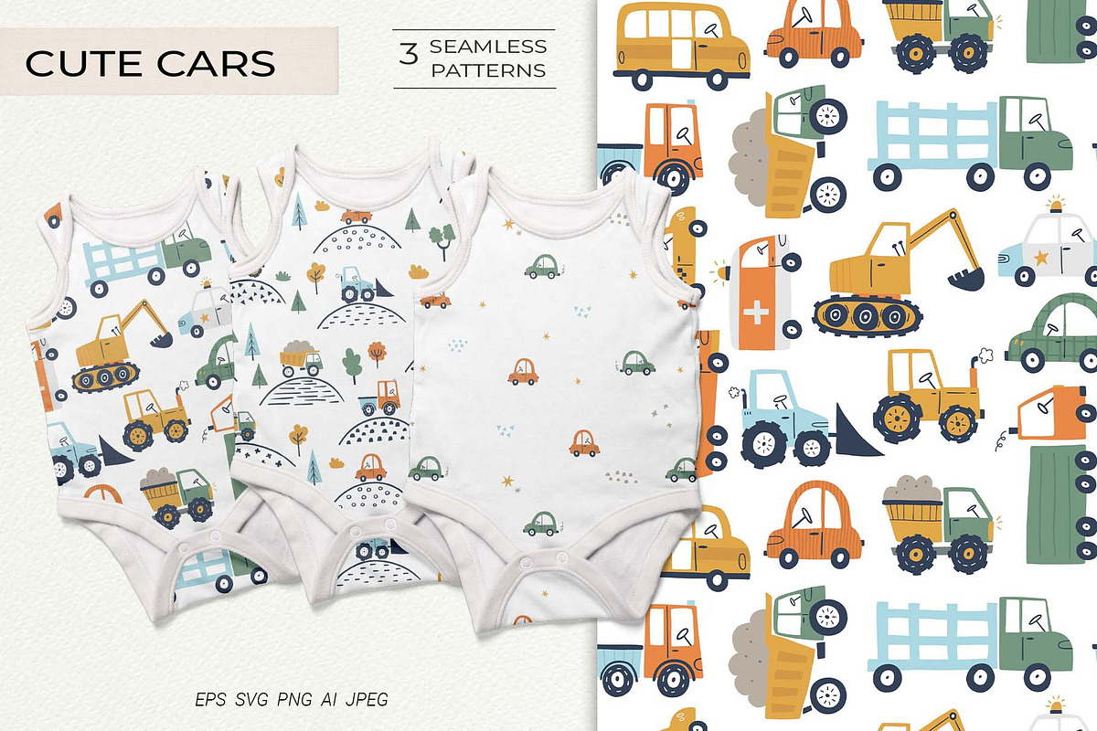 Cute Cars Kids Vector Patterns, a Pattern Graphic by Irina Ostapenko (Photo 1 of 5)