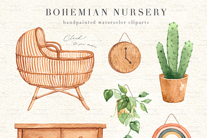 Bohemian Nursery Watercolor Clip Art