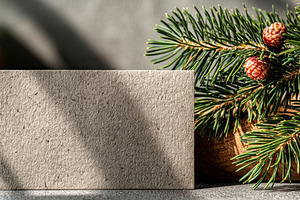 Blank kraft paper card with Christmas fir branch and pine cones, a Holiday Photo by José Manuel Gelpi