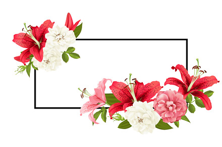 rose and lily wedding invittion. vector card.