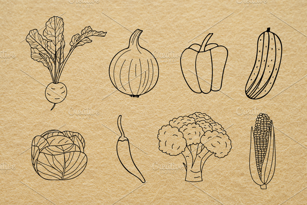 Vegetables doodle icons set, an Outline Icon by Gulnarart (Photo 7 of 7)