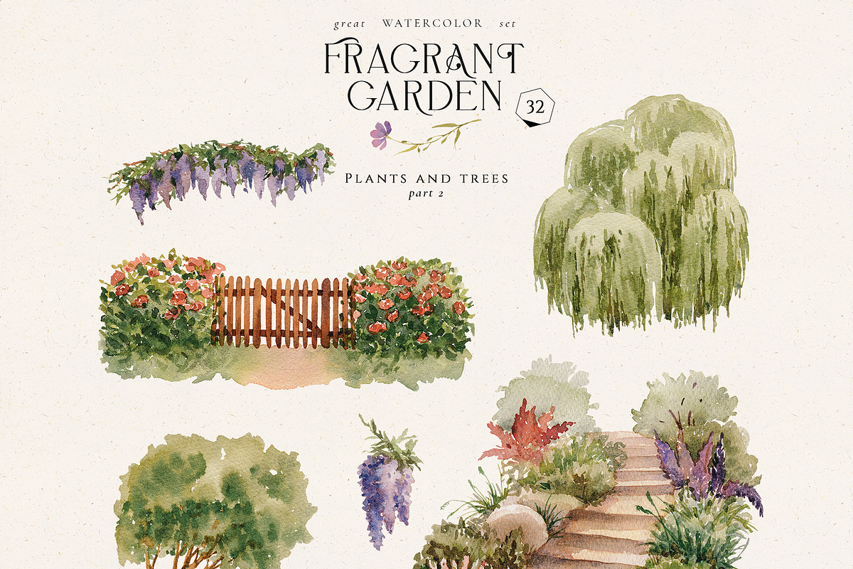 Fragrant garden-great watercolor set, a Decorative Illustration by Pamyatka Shop (Photo 17 of 24)