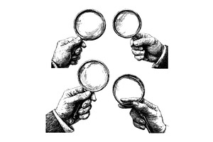 Hand holding magnifying glass, an Object Illustration by Onyx