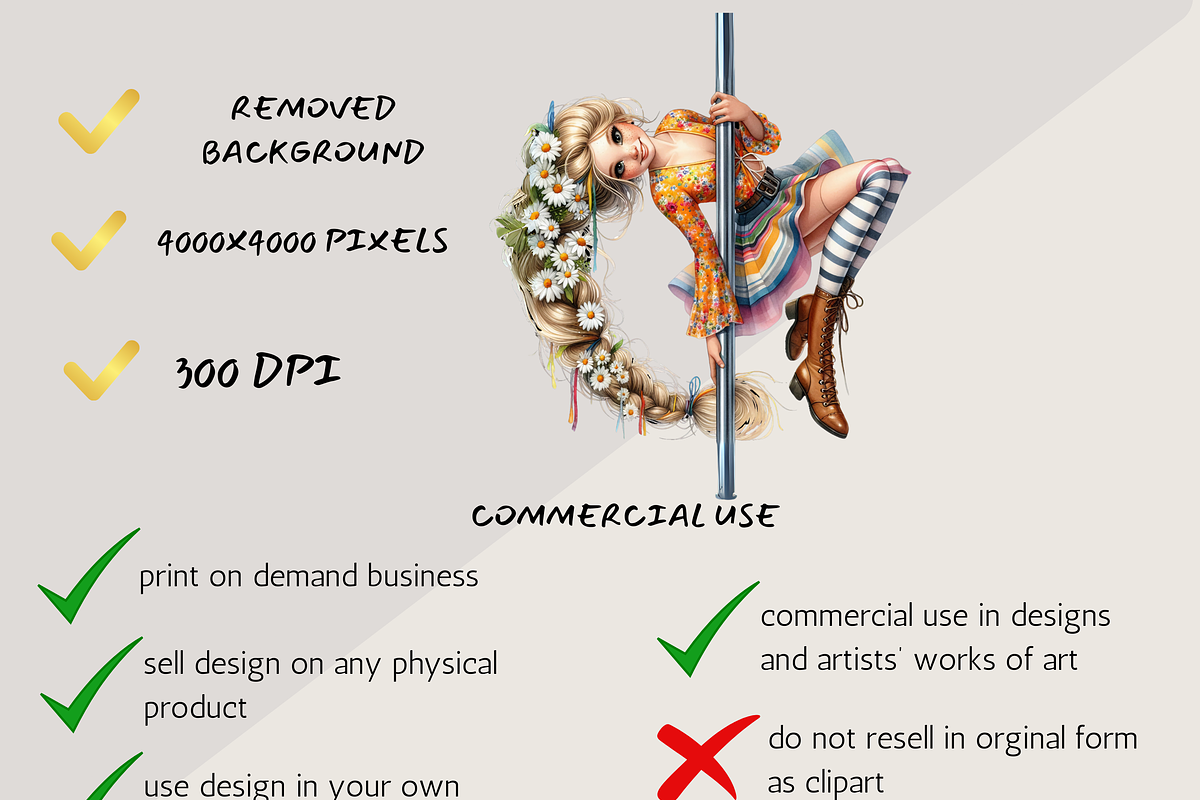 BOHO POLE DANCE GIRL CLIPART PACK, a Person Illustration by Daring Digies (Photo 7 of 8)