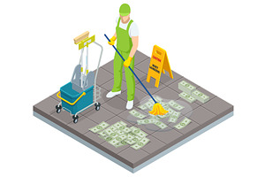 Isometric vector of a janitor, a Finance Illustration by Golden Sikorka