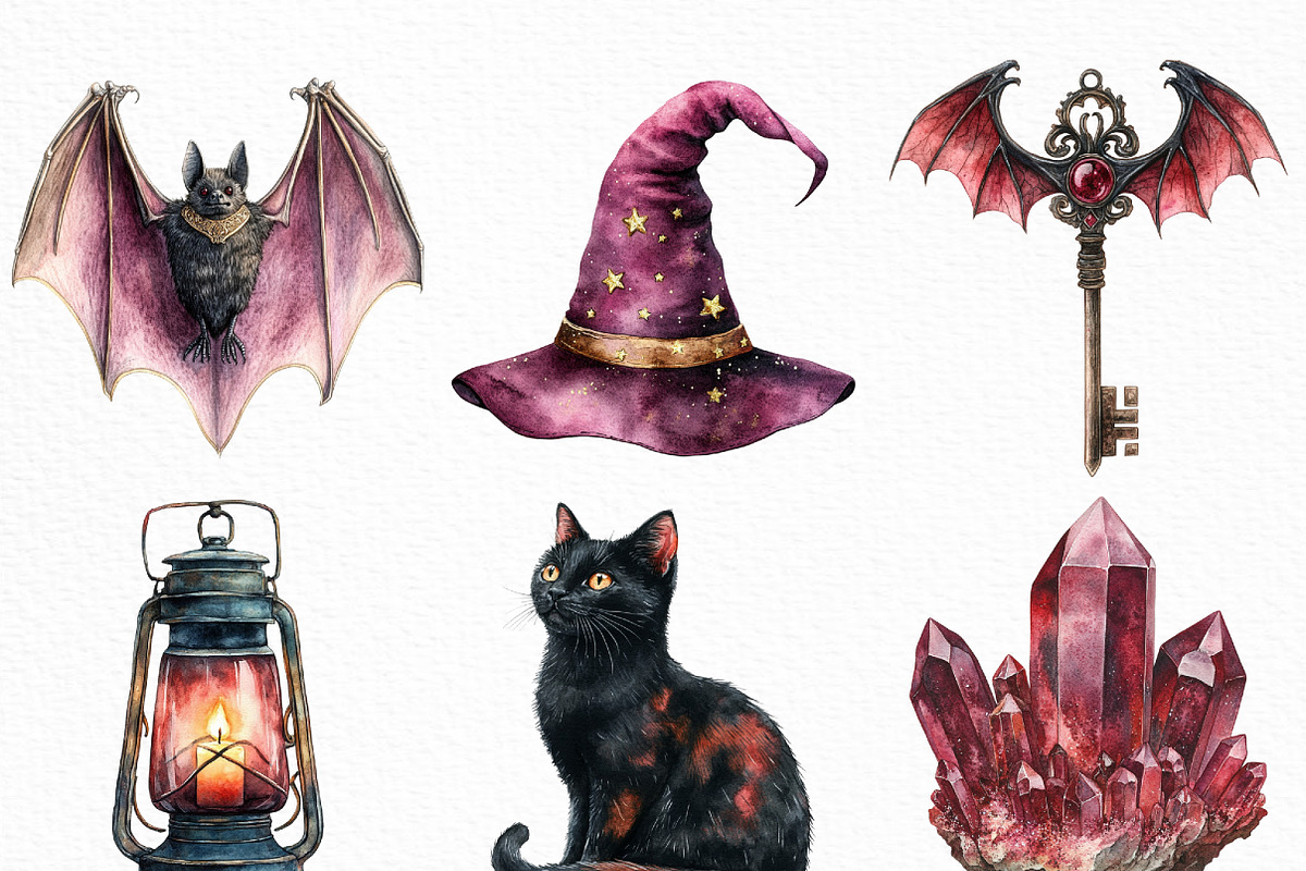 Watercolor Burgundy Halloween PNG, an Illustration by Craft Nest (Photo 5 of 6)