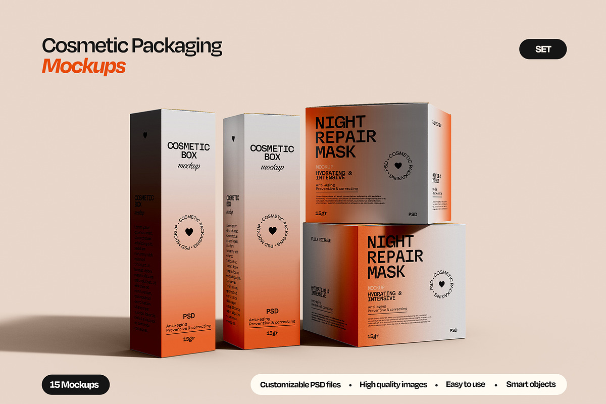 Skincare Cosmetic Box Mockup Set, a Packaging Mockup by Mego-studio (Photo 1 of 8)