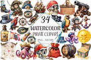 Pirate Clipart - Watercolor, a Graphic by designcity5 (Thumbnail 1 of 5)