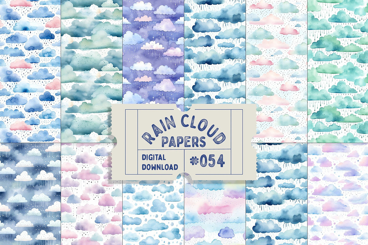 Pastel Watercolour Rain Cloud Paper, a Pattern Graphic by Natural Planners (Photo 1 of 3)