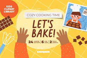 Kids Baking Clipart, Cards, Patterns