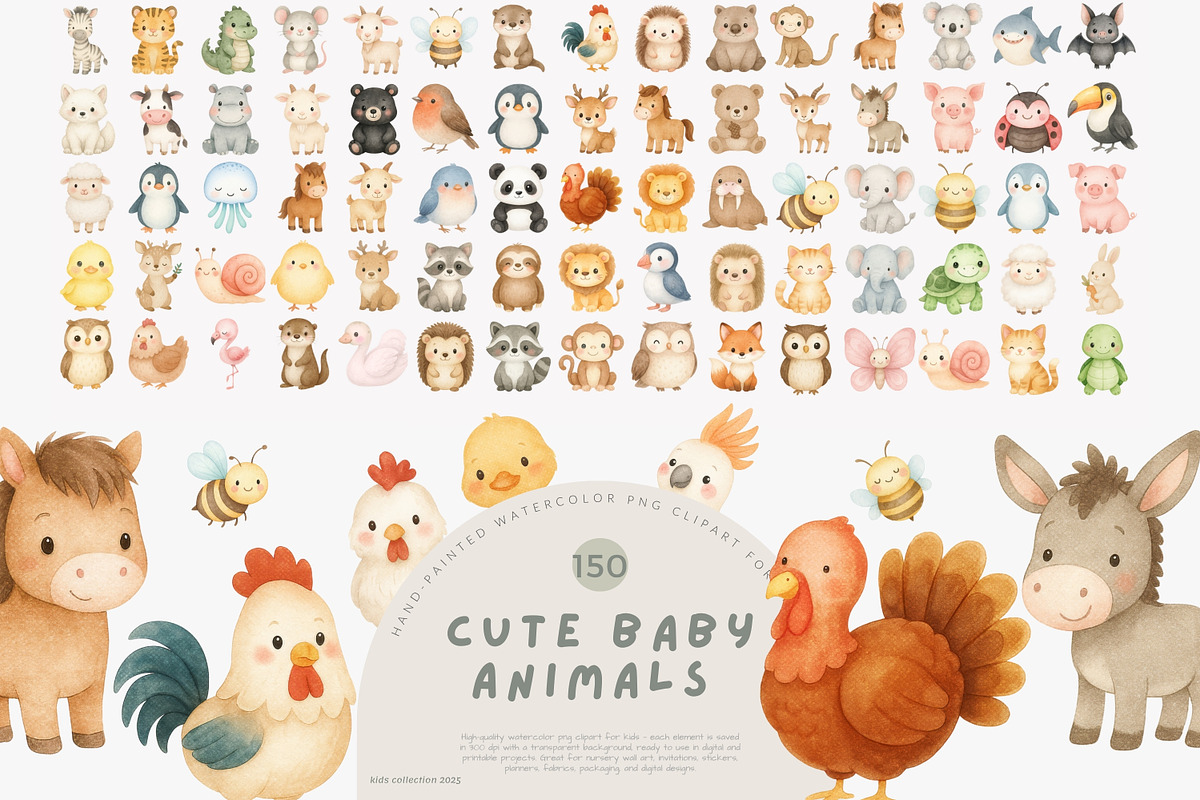 baby animals clipart set, an Animal Illustration by Pink Studio Art (Photo 1 of 10)