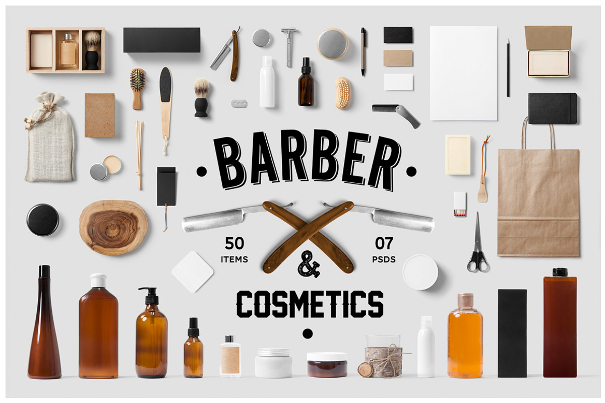 Barber & Cosmetics Branding Mock-Up, a Product Mockup by forgraphic™ (Photo 1 of 4)