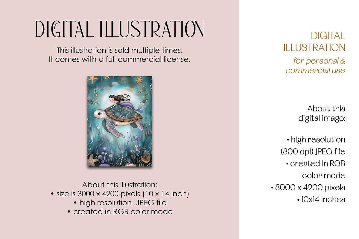 Mermaid & Sea Turtle Illustration, an Animal Illustration by The Dutch Lady Designs (Photo 3 of 4)