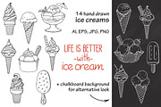 14 hand drawn ice creams vector set, a Background Graphic by InkySplash (Thumbnail 1 of 6)