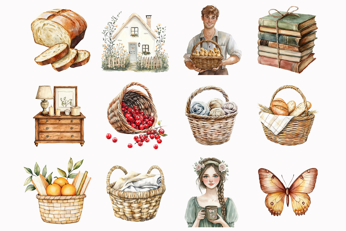 Watercolor Cottage Soul Clipart, an Illustration by Design Market (Photo 2 of 5)