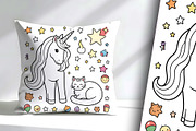 Cute Unicorn and Cat Coloring Page, an Animal Illustration by Sharon Schwalbe (Thumbnail 3 of 5)