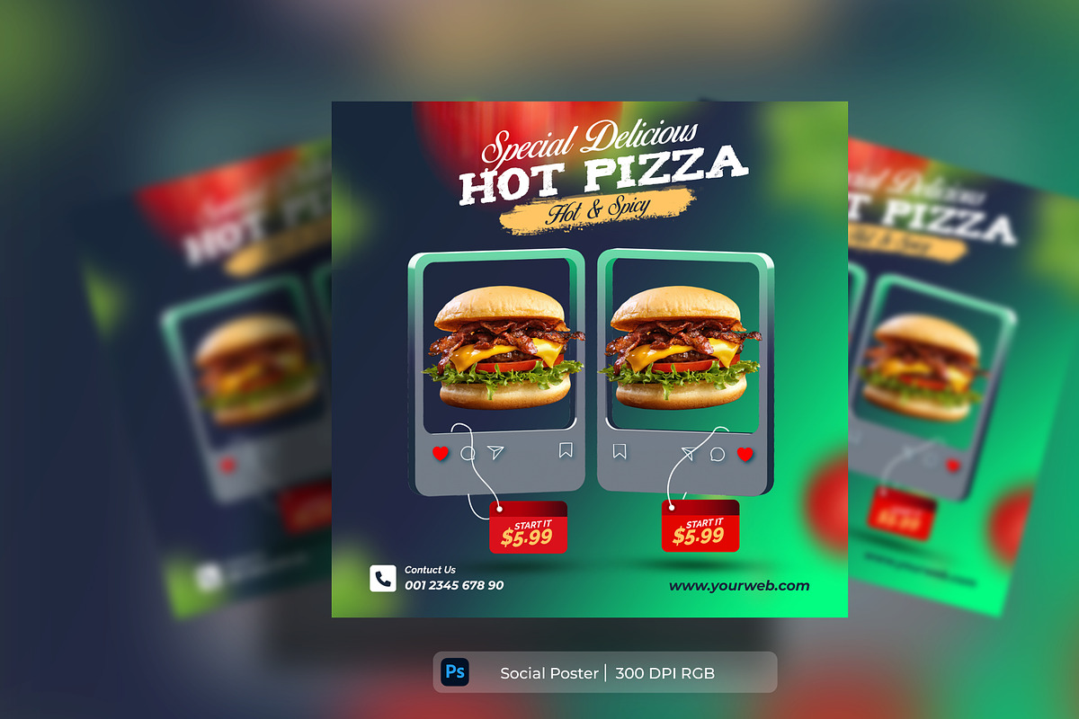Burger food social media post design, a Social Media Template by mdmijanur0187 (Photo 1 of 3)