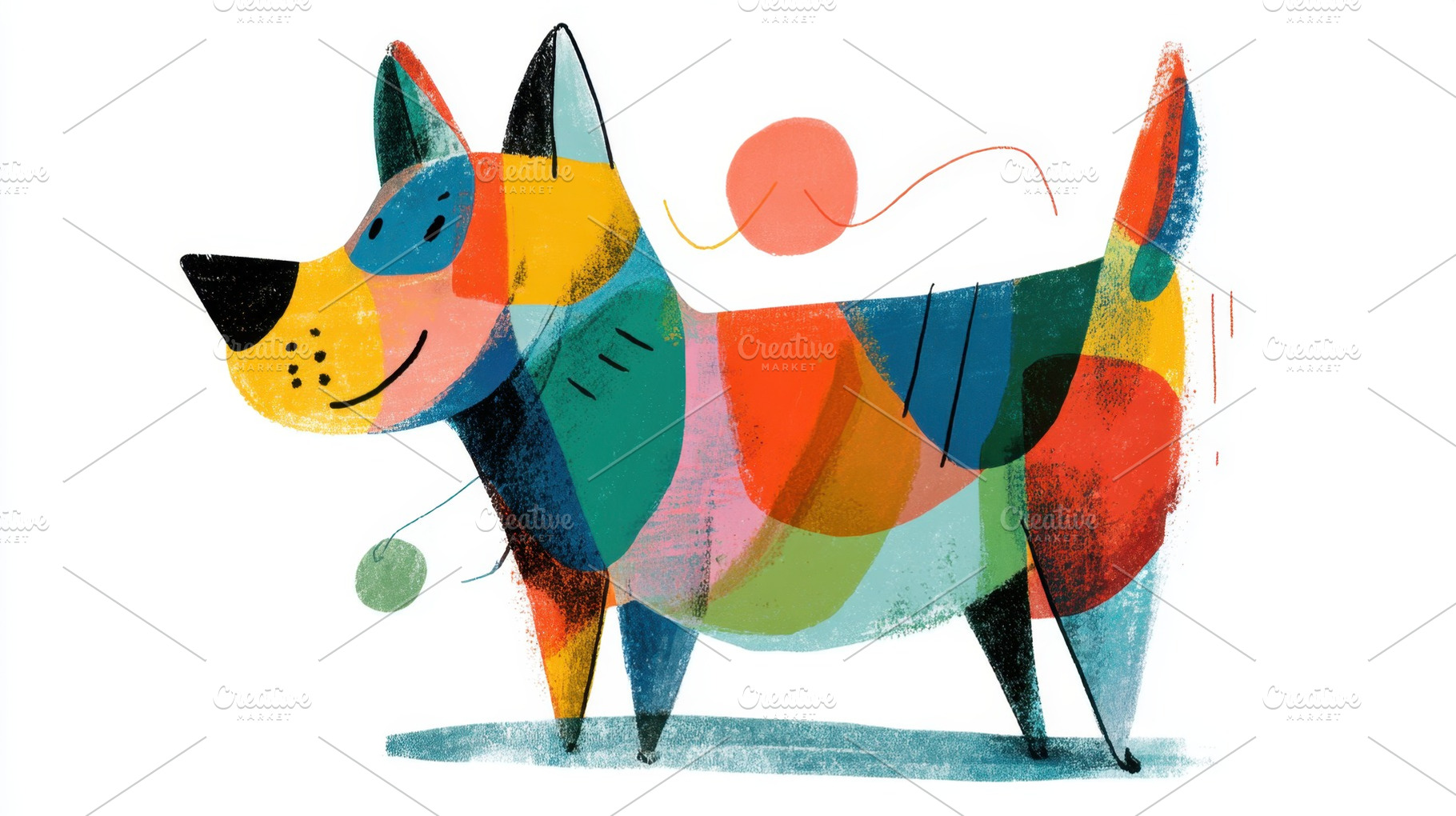 Colorful dog playing with yarn, a Photo by Beautiful things