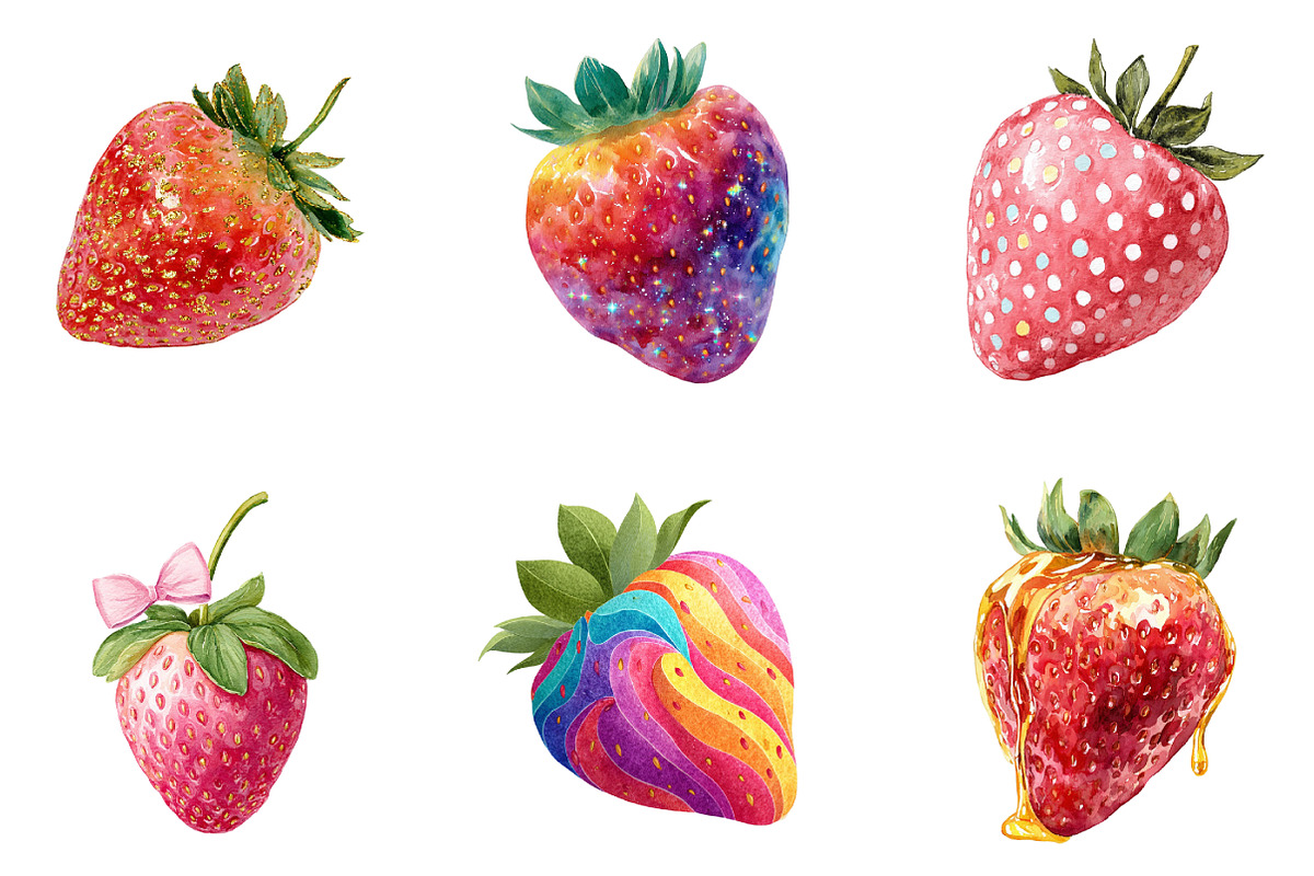 Watercolor Sweet Strawberry Clipart, an Illustration by DreamArtGraphic (Photo 2 of 4)