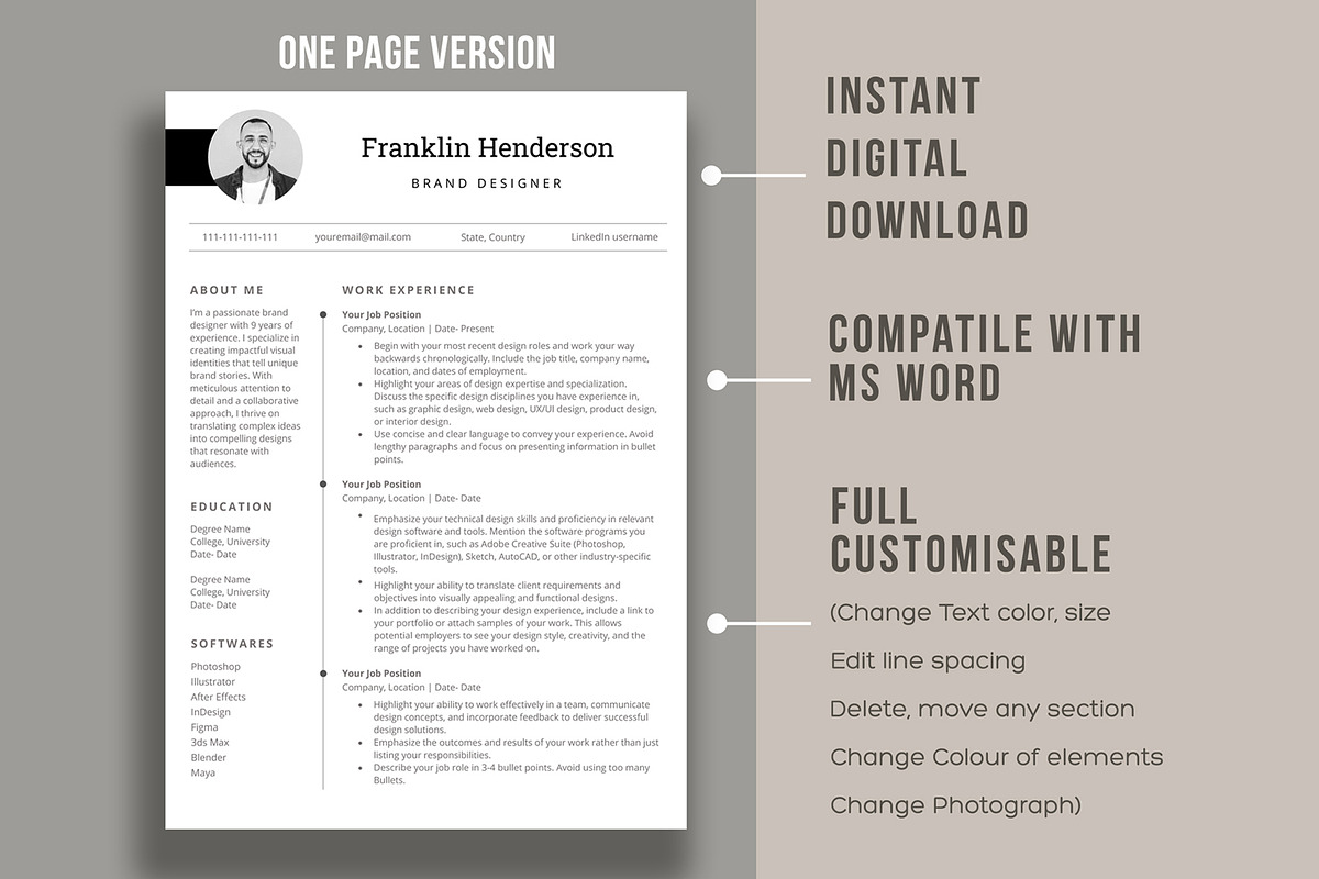 Creative Resume | CV for designer, a Resume Template by aivos (Photo 2 of 7)