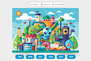 An urban skyline with tall buildings, a Graphic by SaroStock