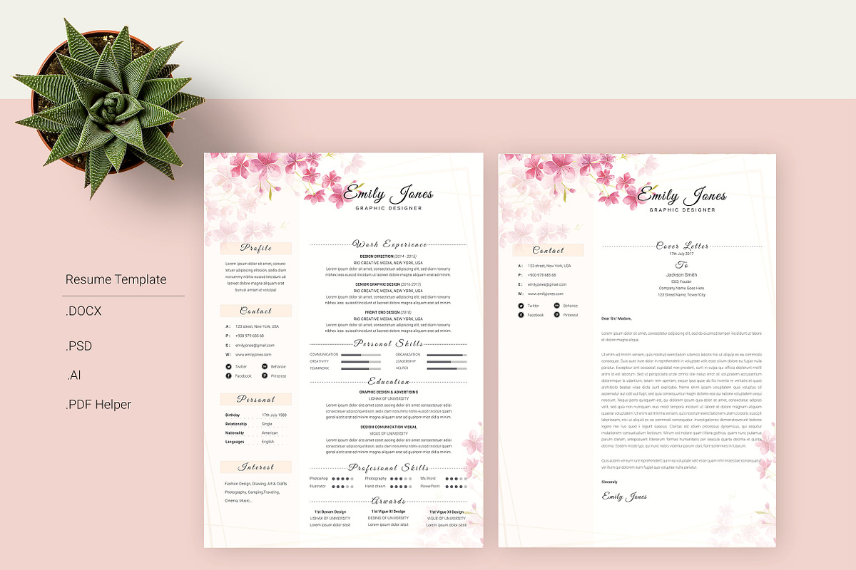 Water Color CV-Resume Template *C, a Resume Template by Showy68 Template (Photo 1 of 5)