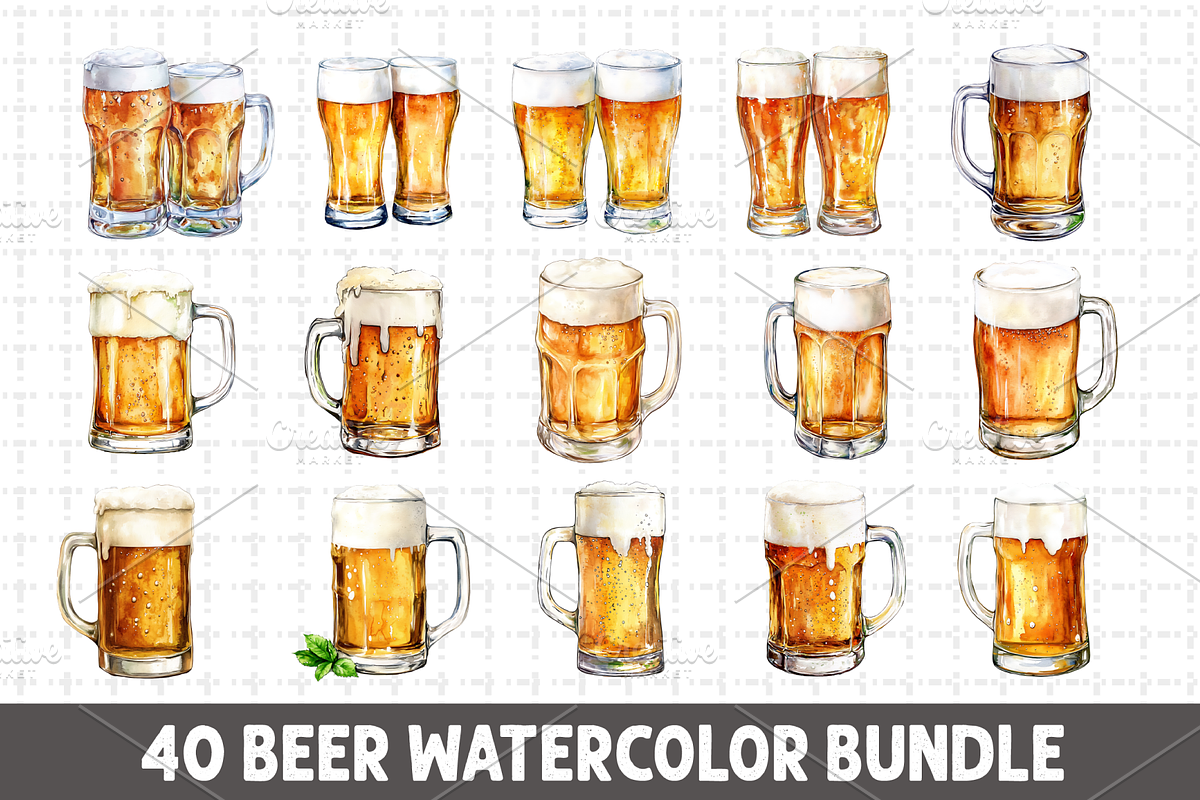 Beer Watercolor Clipart Bundle PNG, an Object Illustration by RaiihanCrafts