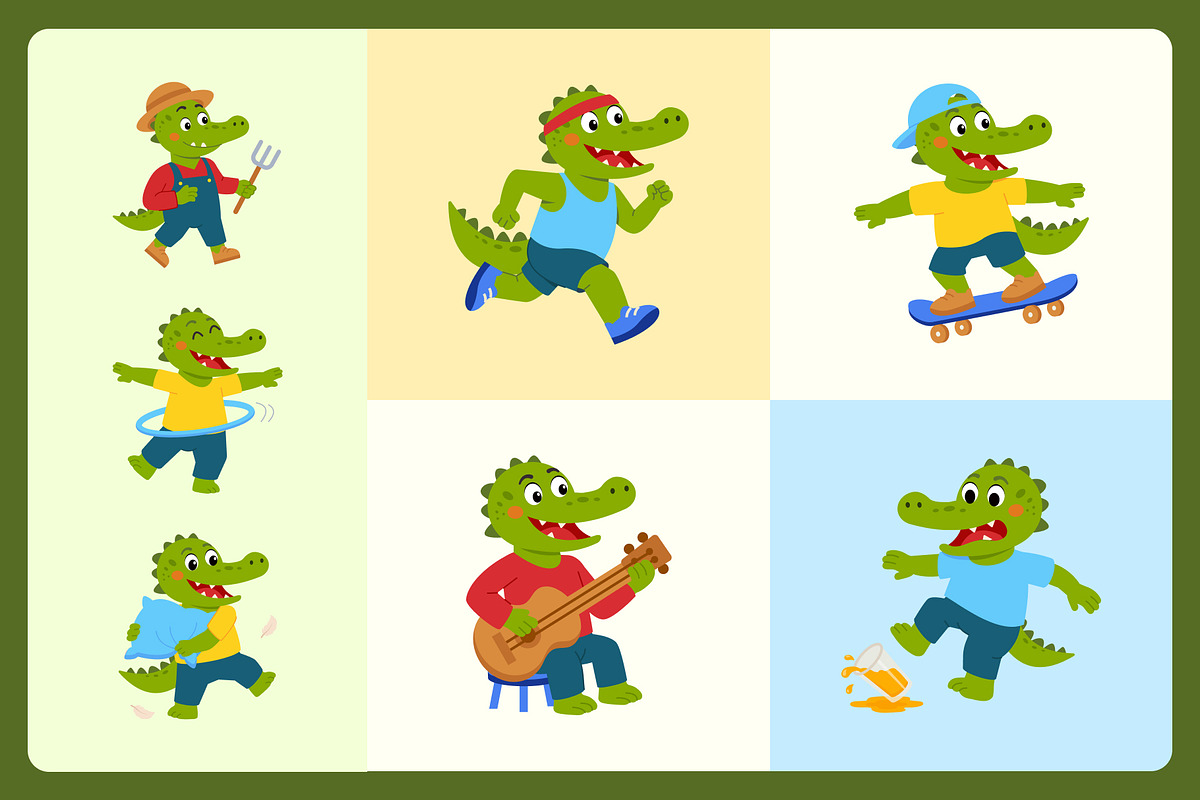 50 Crocodile Flat Characters, an Animal Illustration by Creative Stall (Photo 8 of 11)