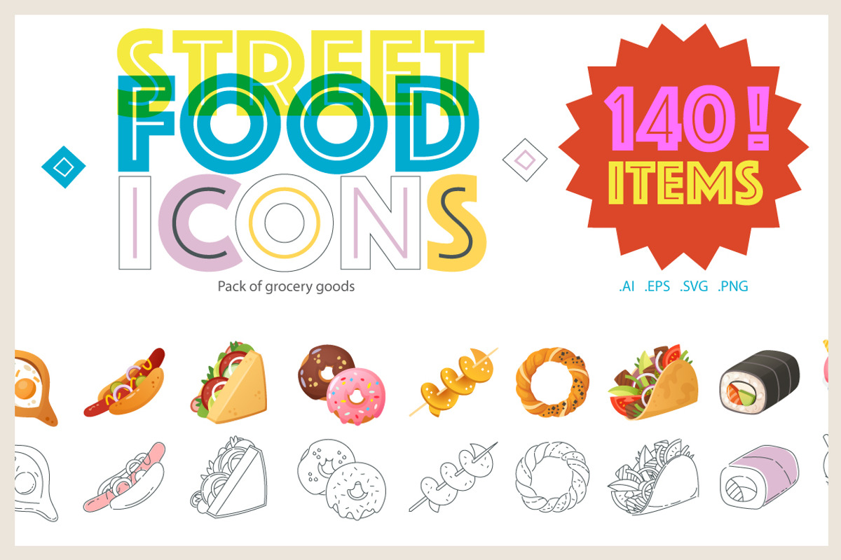 Street Food Icons, a Food Illustration by Moonery's (Photo 1 of 3)