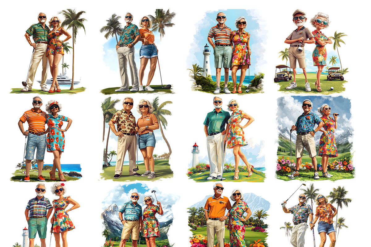 Elderly Golf Couple Clipart, a Decorative Illustration by stickermadness (Photo 2 of 4)