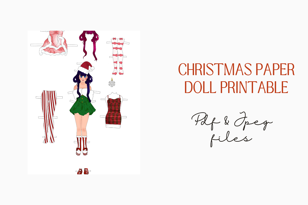 Christmas Doll Dress Up Printable, a Seasonal Illustration by Kaleidokika (Photo 3 of 4)