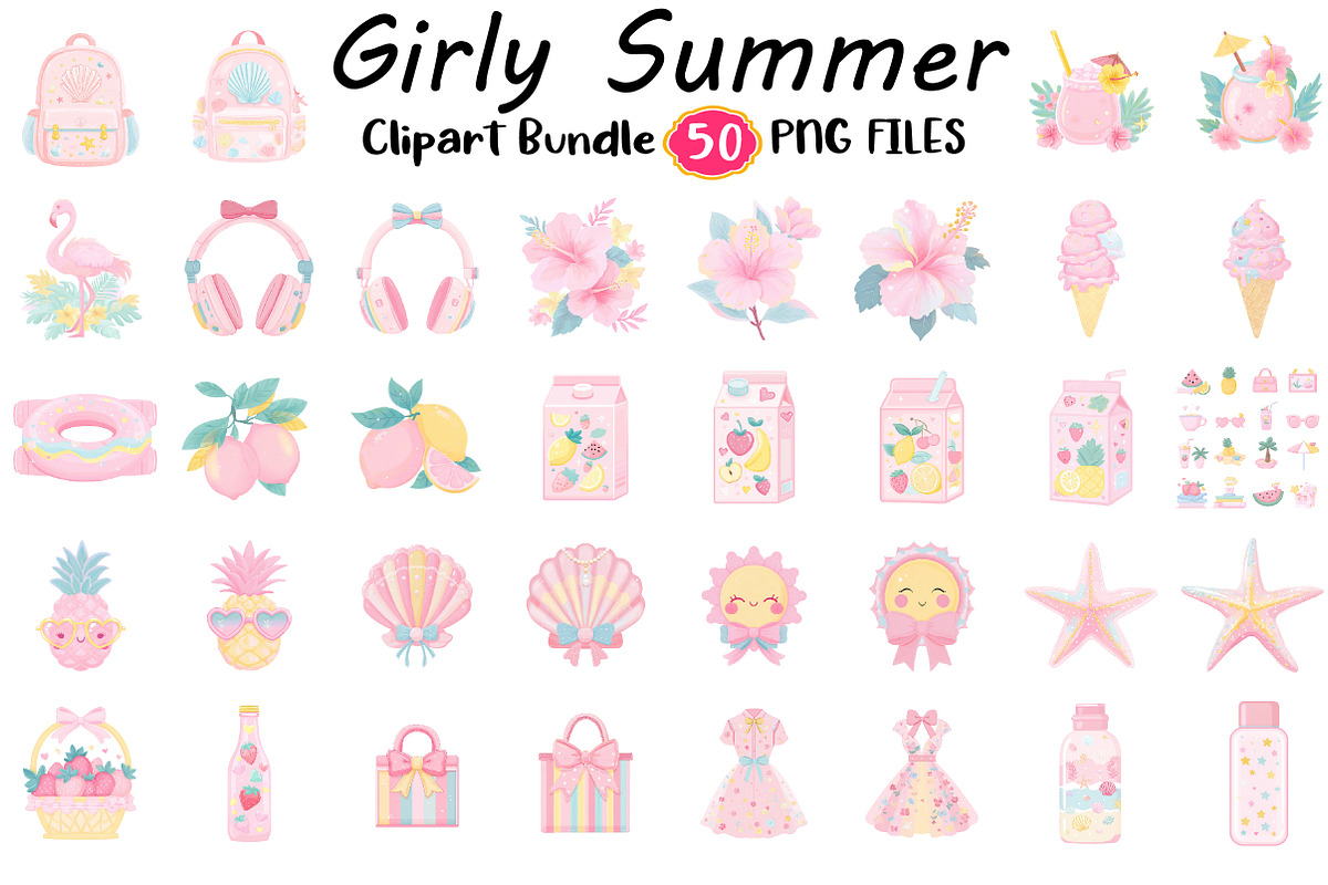 Girly Summer Clipart Set, an Illustration by Digital Artistic99 (Photo 1 of 11)
