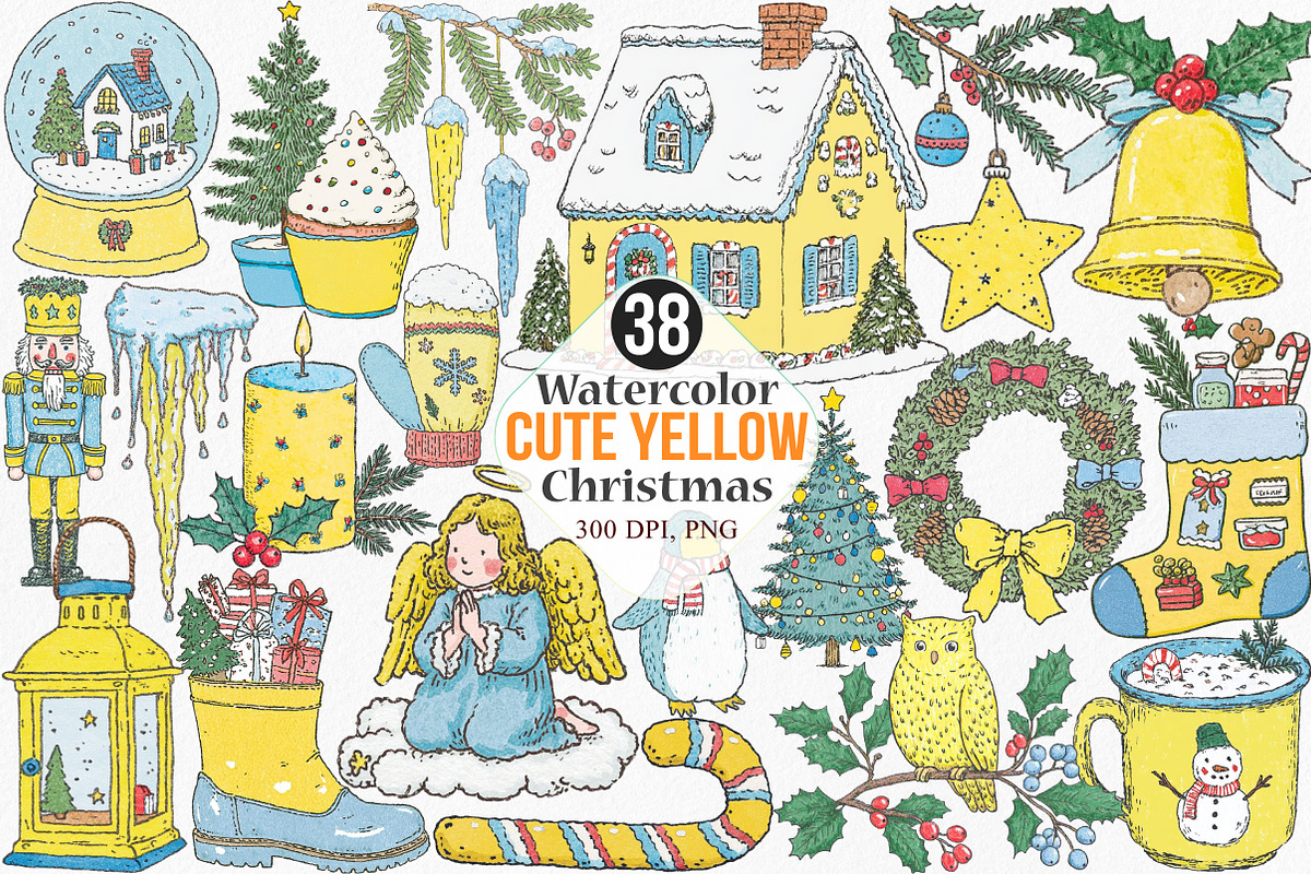 Cute Yellow Christmas Clipart, an Illustration by Canvas Craft (Photo 1 of 8)