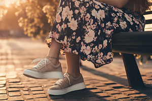 Woman in Floral Dress Relaxing, a Person Photo by Ocean Digital Art