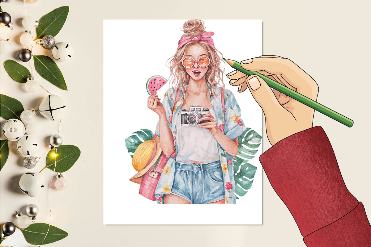 Watercolor Girly Summer Clipart, an Illustration by SVGArt (Photo 8 of 9)