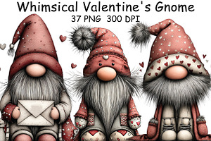 Whimsical Valentine's Gnome Clipart, an Illustration by CraftArtStudio