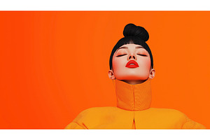 Asian woman with bold makeup and, a Person Photo by Sergey Kotenev