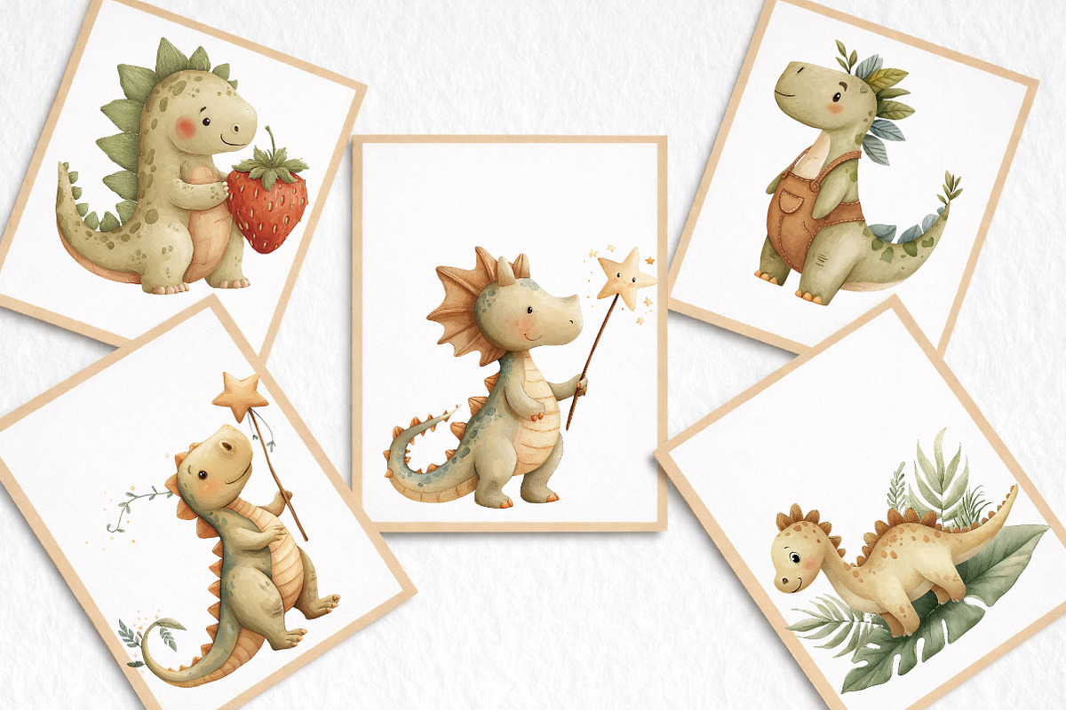 Watercolor Baby Dinosaur Clipart, an Illustration by DreamArtGraphic (Photo 2 of 8)