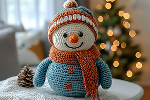Knitted cute snowman toy. New Year 2025, a Holiday Photo by AlyaAnd