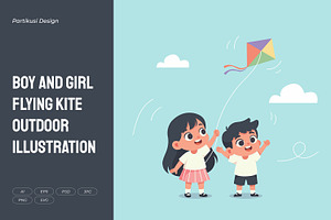 Boy & Girl Flying Kite Illustration, a Person Illustration by Partikusi Design
