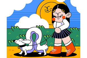 Green Flat Dog Walker Illustration, an Animal Illustration by graphicook